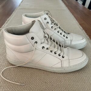 Zanzara Men's Premium Leather White High Top Sneakers - Size 9.5